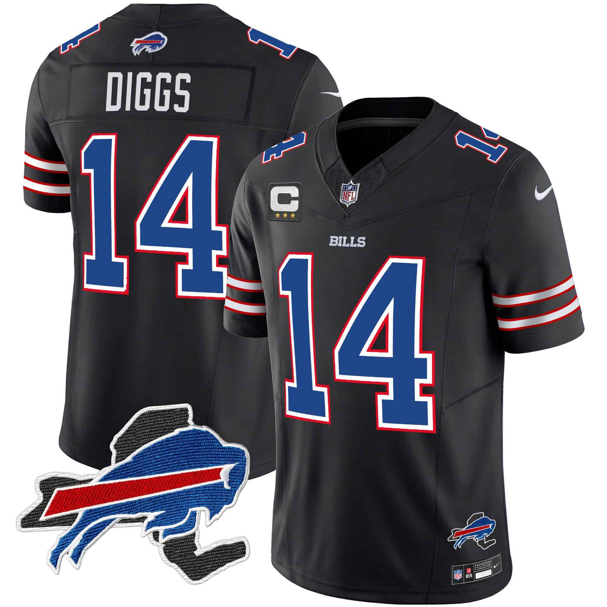 Men Buffalo Bills 14 Diggs Black 2024 Nike Patch Vapor Limited NFL Jersey style 1